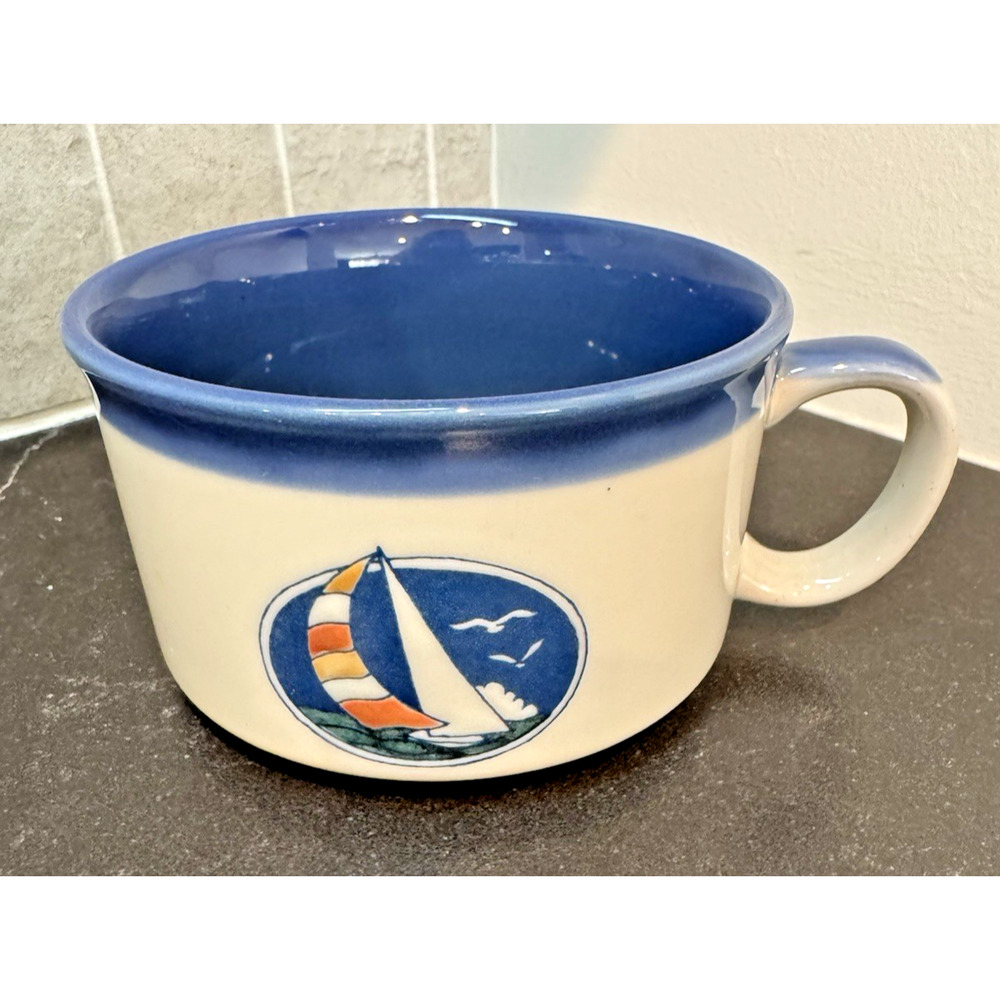 OTAGIRI Sailboat and Seagulls Soup Mug Coastal Nautical Beach Vintage 12oz.